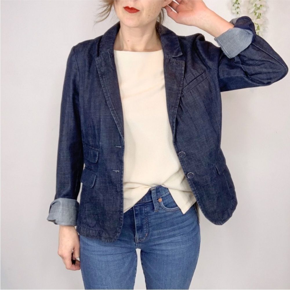 Anthropologie Pilcro Blue Denim Jean Blazer Cotton Jacket Size XS